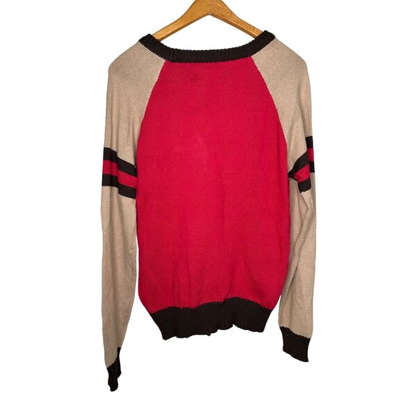 Le Tigre Red Tan Sweater Tiger Patch Mens Size Large or XL Pullover Crewneck New - Picture 3 of 8
